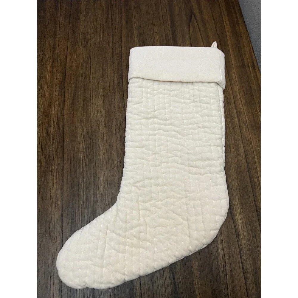 Pottery Barn  Quilted IVORY Velvet Stocking Large 20
